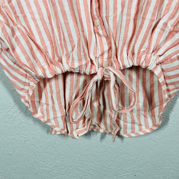 Sanctuary Tie Waist Stripe Top Blouse Casual Button Down Pink White - XS - Picture 3 of 5